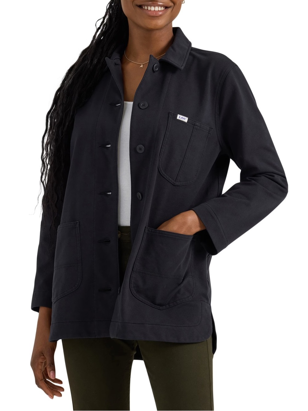 LEE WOMEN’S COTTON BUTTON UP CHORE JACKET FALL LAYERS WORKWEAR Unionall Black S - Picture 1 of 4